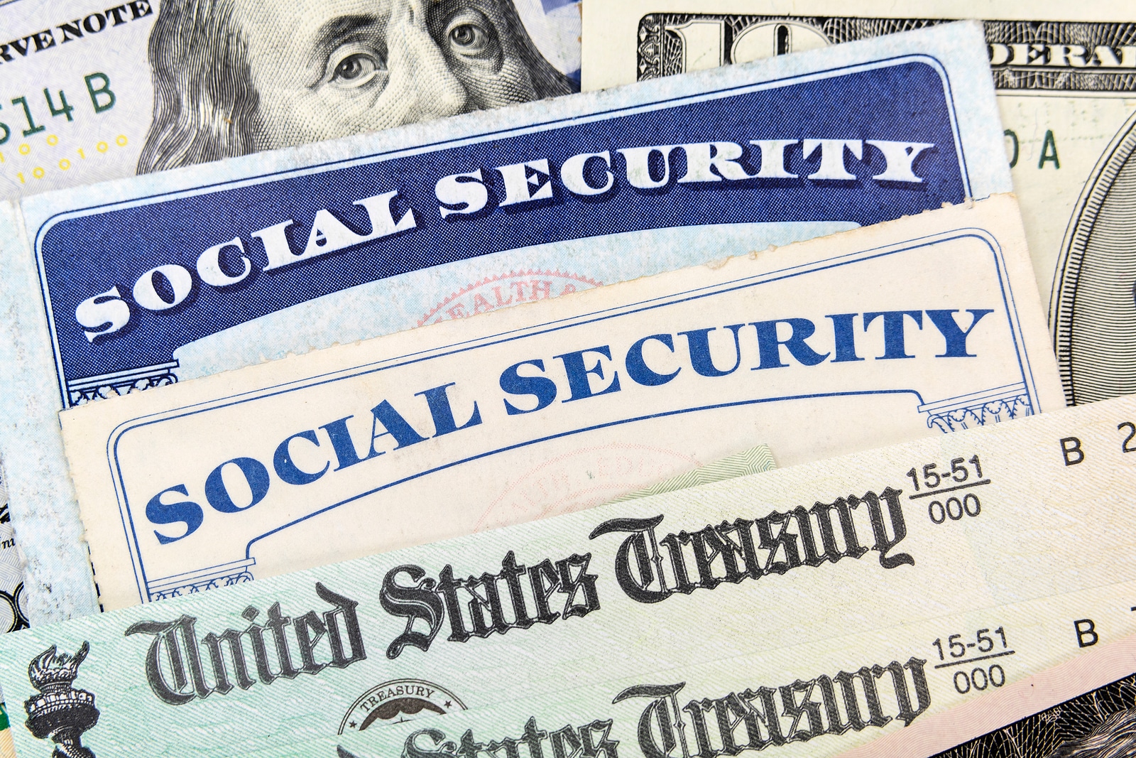 Macro view of Social Security cards, representing social security planning